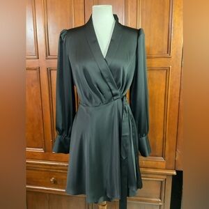 Gianna Bini Dress Solid Black Lara Wrap Size Med Knee Length Silky Feel MSRP$149